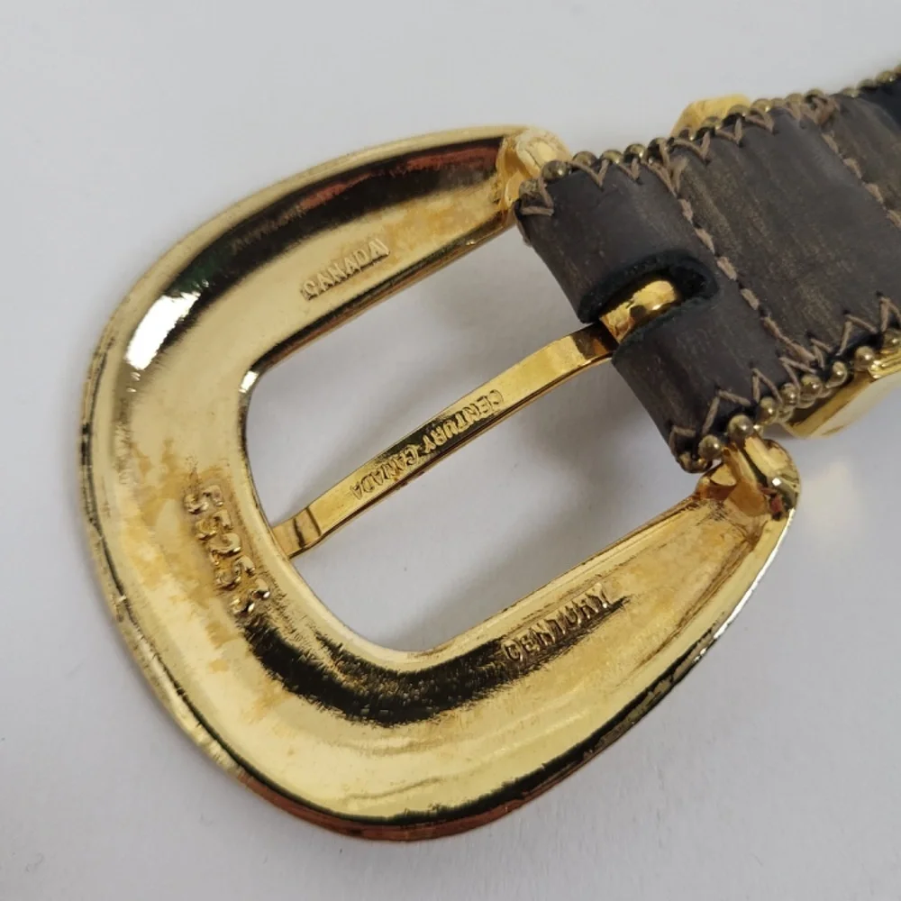 Vintage Genuine Leather Western Gold Belt adjustable silver hardware - Picture 6 of 9